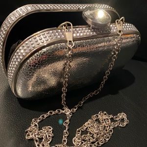 Crossbody Mini Bag Beaded Rhinestones Silver New